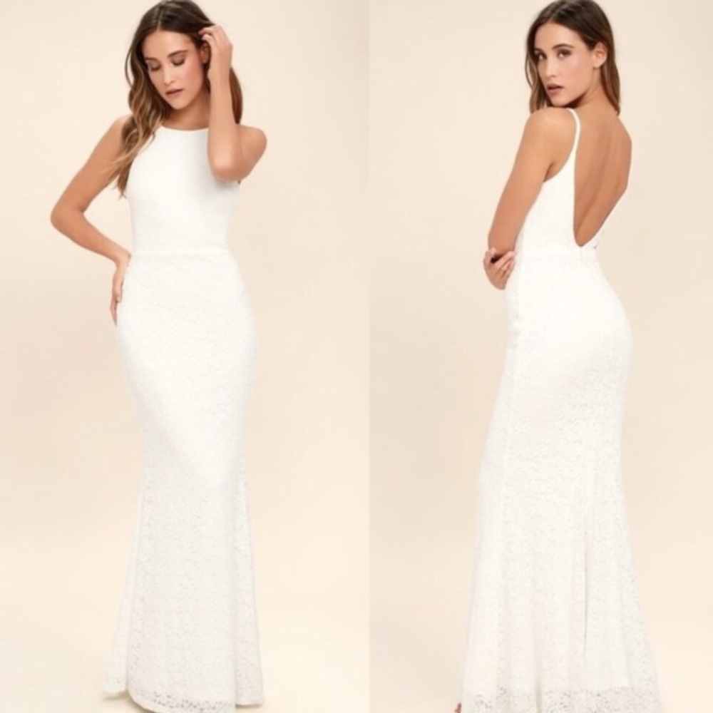 Lulu’s Ephemeral Allure White Lace Maxi Dress S